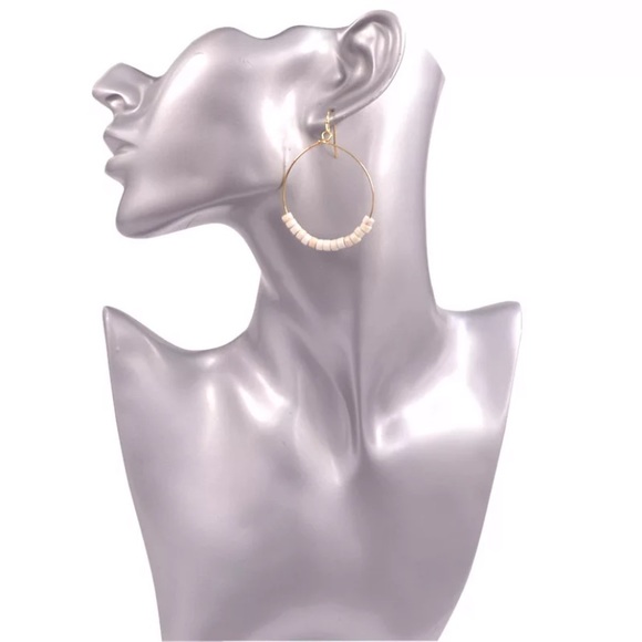 Turquoise Natural Stone Beaded Gold Hoop Earrings - Picture 2 of 4